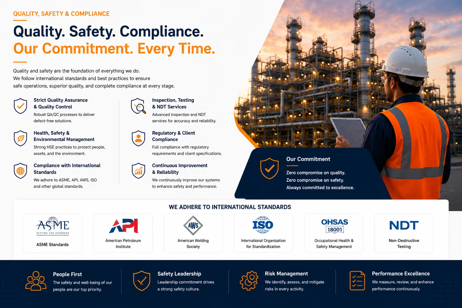 Quality, Safety and Compliance section image for JH Engineering